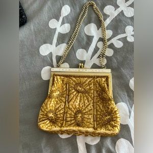 Vintage Mini/Small Gold Beaded Clutch Handbag Purse to Finish Your Retro Look